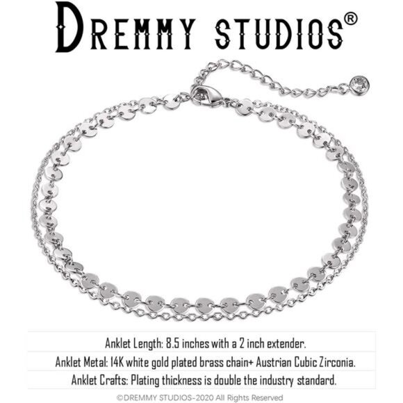 Gold Chain Anklet,14k Gold/Silver Plated Dainty Disc EvilEye Summer Beach Anklet - Picture 5 of 7